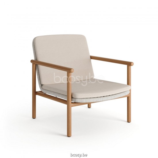 Jati Kebon Benoa Sofa 1-Seat Lounge Chair Teak Full Weaving Linnen.