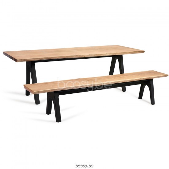 Diphano Pure tuinbank 240x40 Aluminium Lava Frame Tafelblad Naturel Teak.