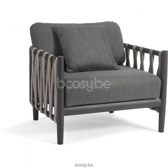 Diphano Switch Stackable lounge chair rope cushion set incl. Aluminium Lava Frame Weatherproof Clay Fabric Rope Onyx 30mm.