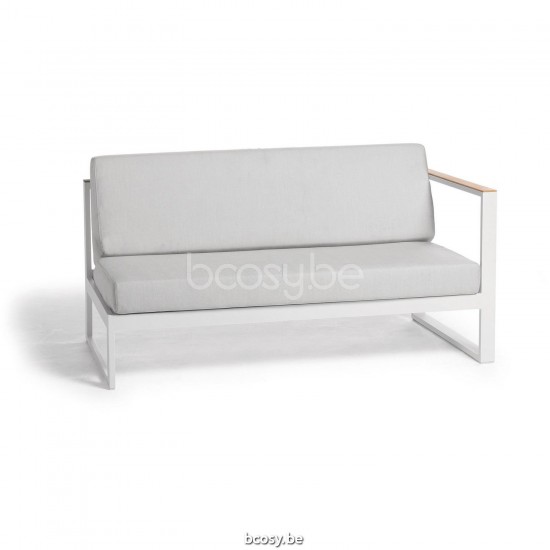 Diphano Landscape Modular left double seat with teak arms Aluminium White Frame All Weather Shine Fabric Armrests in Natural .