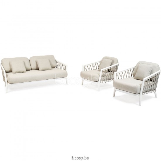Diphano Diamond Stackable combo (2x lounge chair + 2-seater) cushion set incl. Aluminium White Frame Combo Twisted Linen - Tu.
