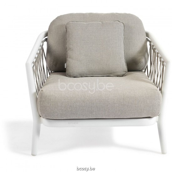 Diphano Diamond Stapelbare sunlounger inclusief kussenset Aluminium Wit Frame StofCombo Twisted Linen - Tundra touw Rye 14mm.