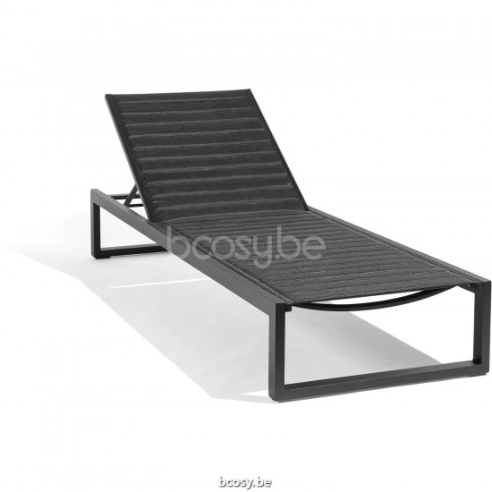 Diphano Metris Sunlounger with wheels Aluminium Lava Frame double layer Textylene Black Fabric.