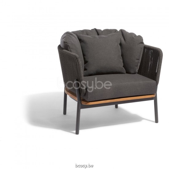 Diphano Omer Stackable lounge chair Aluminium Lava Frame Rope Graphite 5mm.