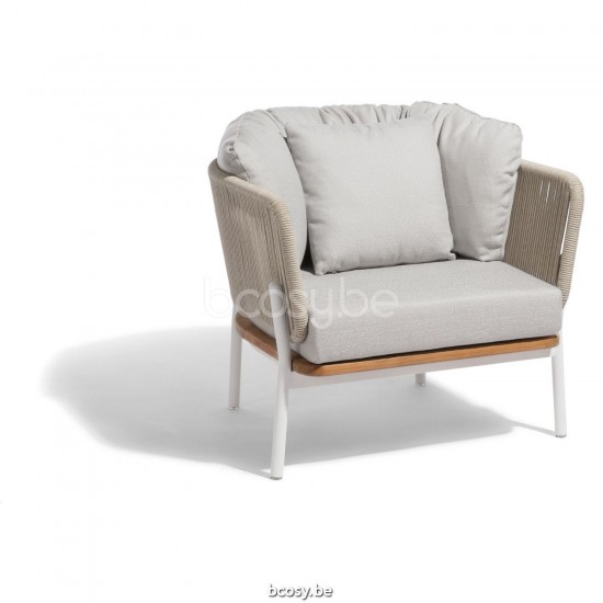 Diphano Omer Stackable lounge chair Aluminium White Frame Rope Mineral 5mm.