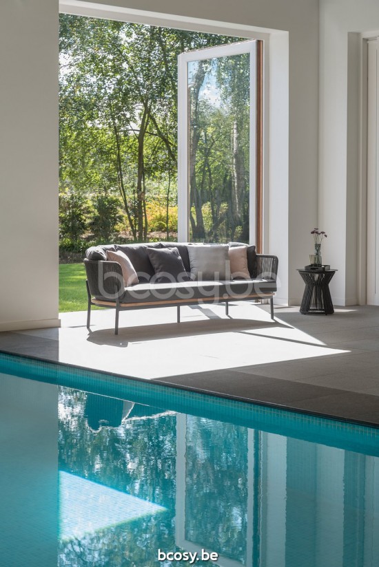 Diphano Omer Fauteuil 3 places empilable Cadre Aluminium Lava corde Graphite 5mm.