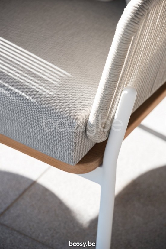 Diphano Omer Stapelbarer Kombi (2x Loungesessel + 3-Sitzer) Aluminium Weiß Gestell Seil Mineral 5 mm.