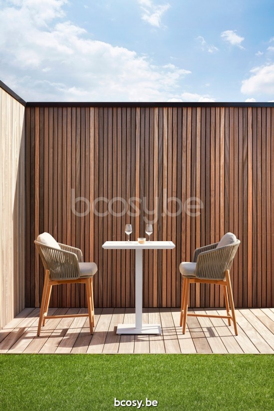 Diphano Newport tabouret de bar 61h Cadre Aluminium Café corde Caillou 11mm.