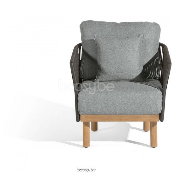 Diphano Newport lounge stoel Aluminium Lava Frame touw Houtskool 11mm.