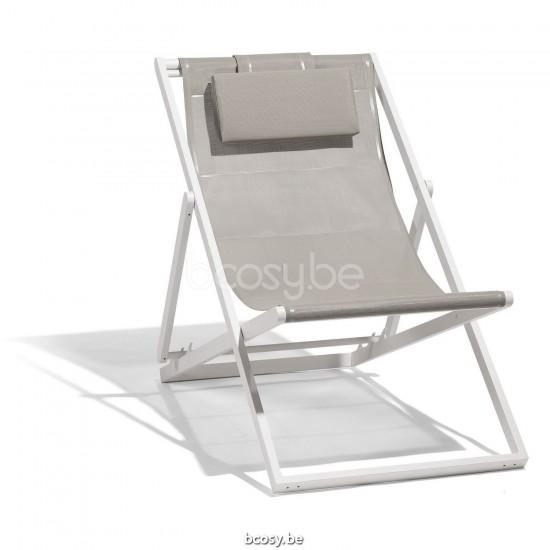 Diphano Alexa folding beach chair Aluminium White Frame single layer Textylene Sand Fabric.