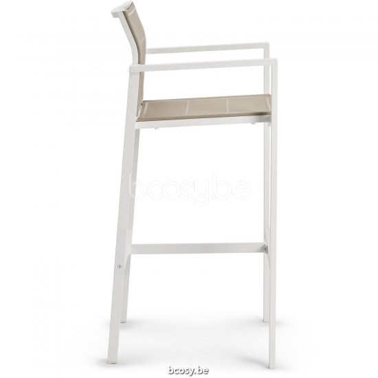 Diphano Alexa Stapelbare barstoel 77h Aluminium Wit Frame Stof enkele laag Batyline Zandkleur.