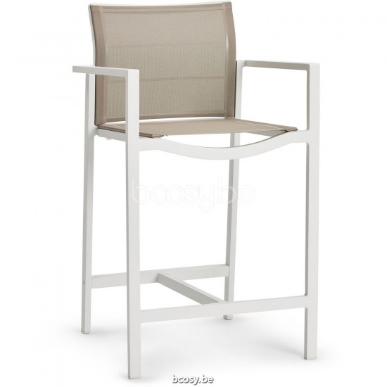 Diphano Alexa Stackable barstool 62h Aluminium White Frame single layer Batyline Sand Fabric.