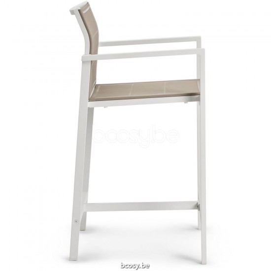 Diphano Alexa Stapelbare barstoel 62h Aluminium Wit Frame Stof enkele laag Batyline Zandkleur.