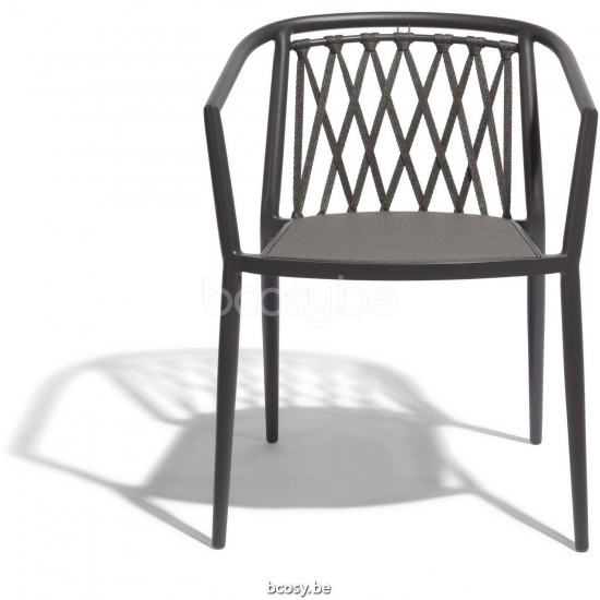 Diphano Diamond Stapelbare tuinstoel Aluminium Lava Frame Stof Batyline Cafe touw Houtskool 14mm.