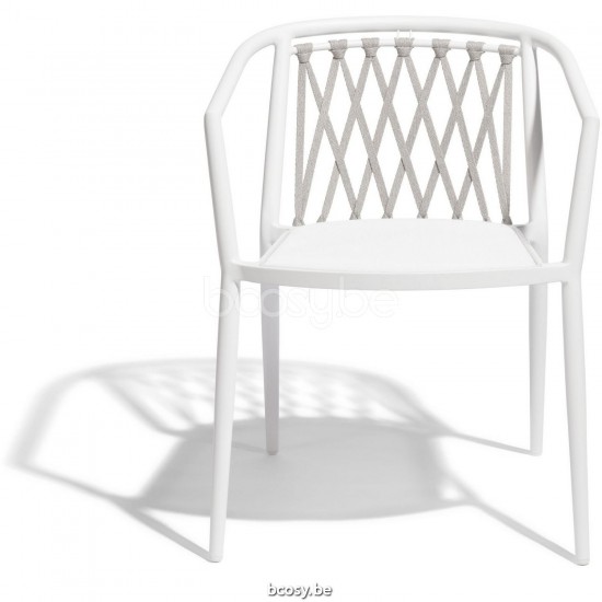 Diphano Diamond Stapelbare tuinstoel Aluminium Wit Frame Stof Batyline Wit touw Rye 14mm.