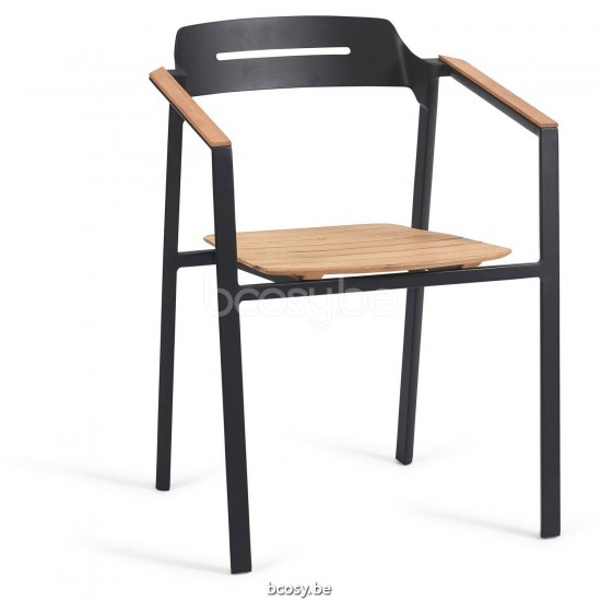 Diphano Icon Stackable dining armchair with teak arms Aluminium Lava Frame Armrests in Natural Teak.