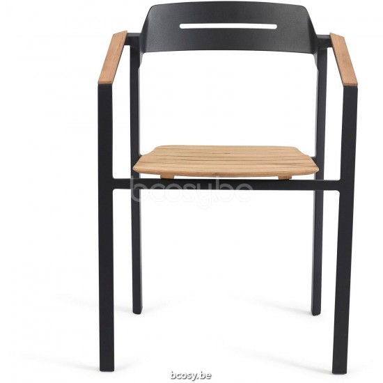 Diphano Icon Stapelbare tuinstoel met teak armsteun Aluminium Lava Frame Armleuningen in Naturel Teak.