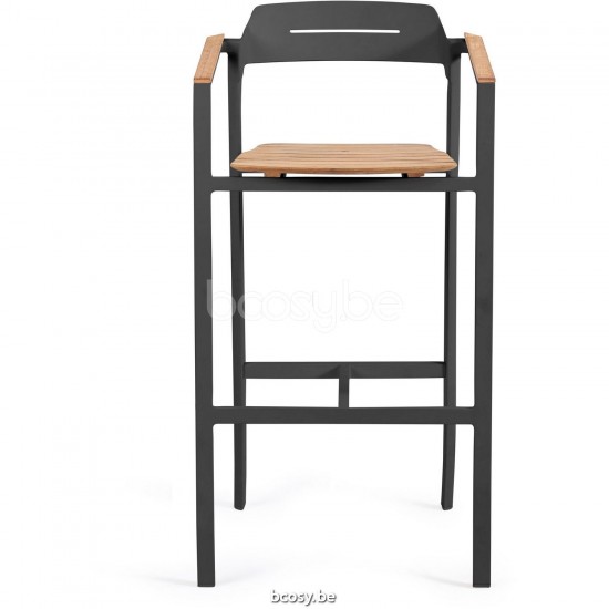 Diphano Icon Stapelbare barstoel met teak armsteun 120.02 L/R/M Aluminium Lava Frame Armleuningen in Naturel Teak.