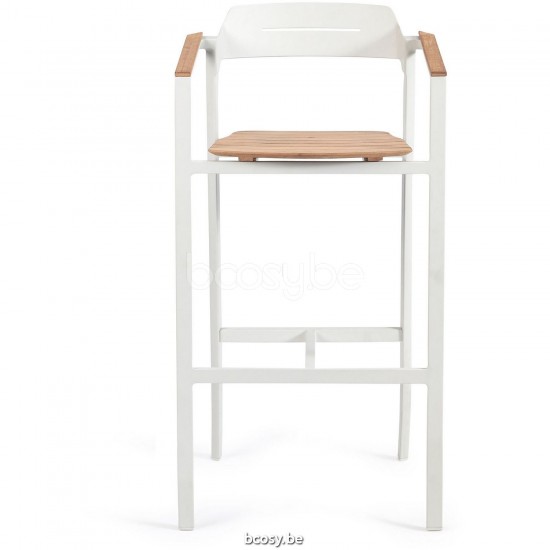 Diphano Icon Stapelbare barstoel met teak armsteun 120.02 L/R/M Aluminium Wit Frame Armleuningen in Naturel Teak.