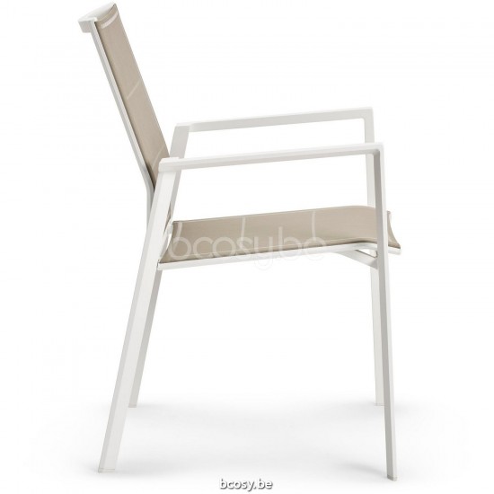 Diphano Selecta Stapelbare tuinstoel Aluminium Wit Frame Stof enkele laag Batyline Zandkleur.