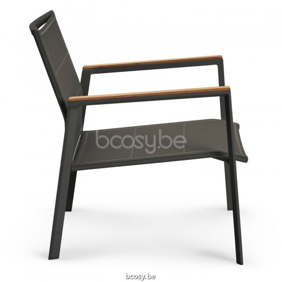 Diphano Selecta Stapelbare sunlounger met teak armsteun Aluminium Lava Frame Stof enkele laag Batyline Cafe Armleuningen in N.