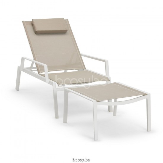 Diphano Selecta voetbank Aluminium Wit Frame Stof enkele laag Batyline Zandkleur.