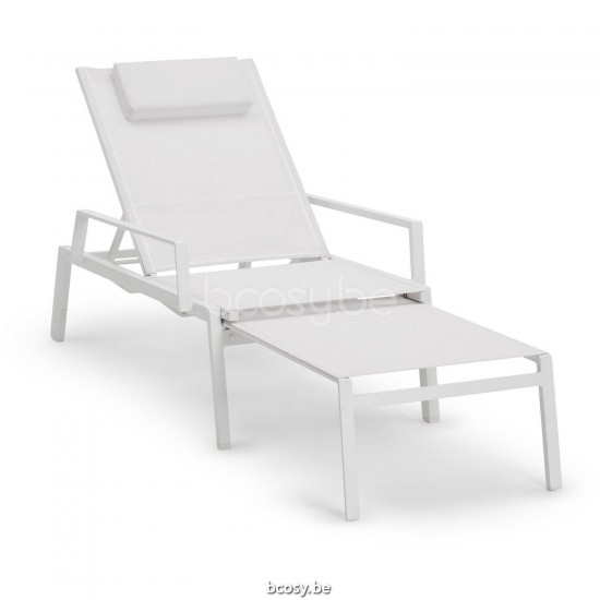 Diphano Selecta Stapelbare ligstoel met wielen met armsteun Aluminium Wit Frame Stof enkele laag Batyline Wit.