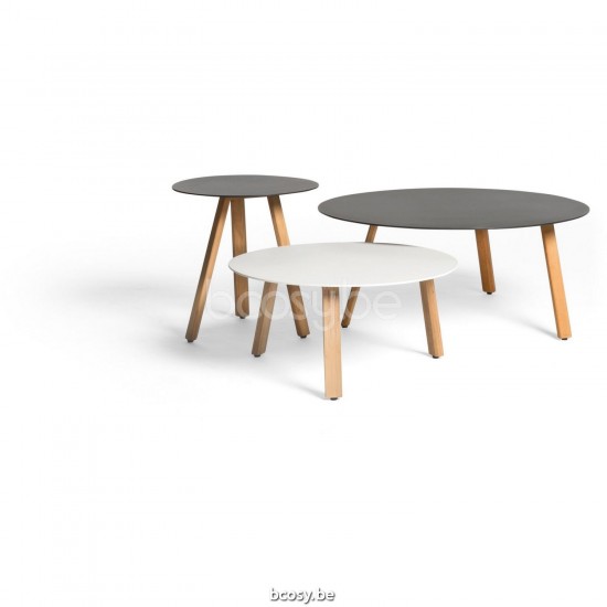 Diphano Easy-Fit bijzettafel elite S 80xR (36h) Naturel Teak Frame Tafelblad Aluminium Lava.