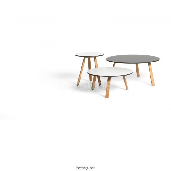 Diphano Easy-Fit bijzettafel elite S 80xR (36h) Naturel Teak Frame Tafelblad Trespa Zwart 13 mm.