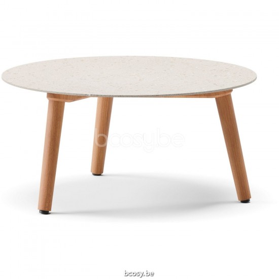 Diphano Ray coffee table A 60xR (28,5h) Natural Teak Frame Top Ceramic Sand 9 mm Lay-on.