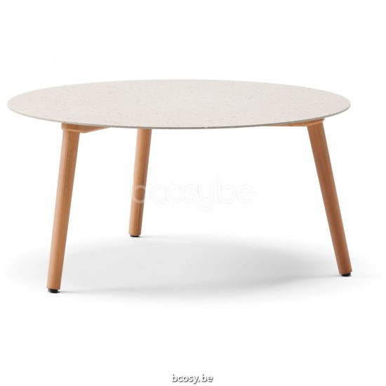 Diphano Ray coffee table S 80xR (35,5h) Natural Teak Frame Top Ceramic Sand 9 mm Lay-on.