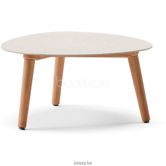 Diphano Ray coffee table organic A 60xR (28,5h) Natural Teak Frame Top Ceramic Sand 9 mm Lay-on.