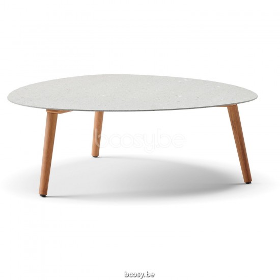 Diphano Ray coffee table organic S 100xR (33,5h) Natural Teak Frame Top Ceramic Fossil 9 mm Lay-on.