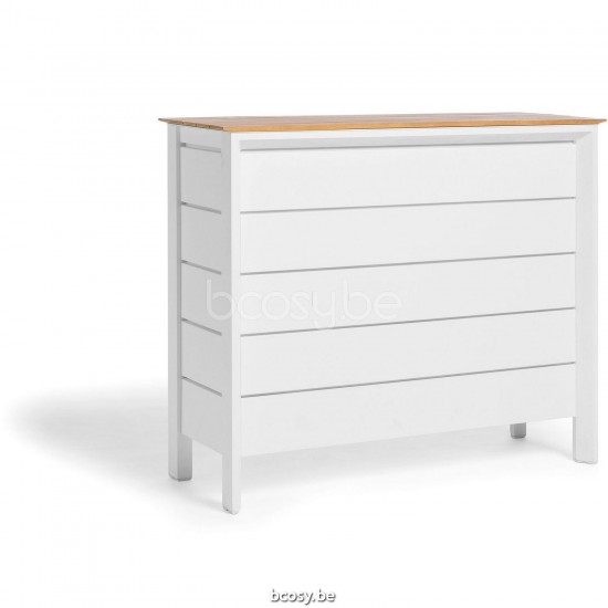 Diphano Metris bar H with teak top (134x56) Aluminium White Frame Top Natural Teak.