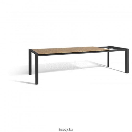 Diphano Alexa uitschuifbare tuintafel 220-280x96 Aluminium Lava Frame Tafelblad Naturel Teak.
