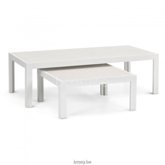 Diphano Cubic salontafel A (65x65) Aluminium Wit Frame Tafelblad keramisch Cameo wit 9-11 mm ingelegd.