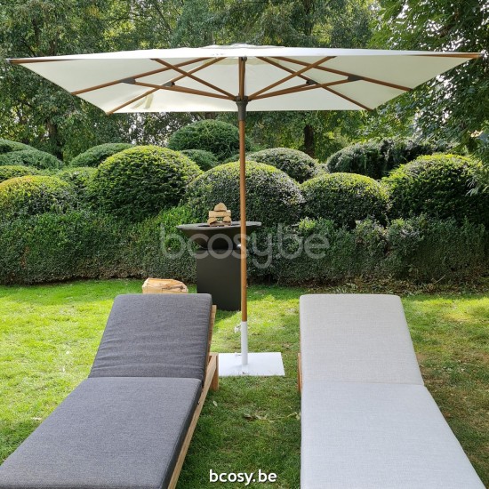 Jardinico AMALFI 250x250 Parasol Ombrelle Droit À Mât Central Carré 2,5x2,5 Mât Aluminium Structuré Thermolaqué Aspect Bois Teck| Toile-tissu Natural Classic-Acryl solids.
