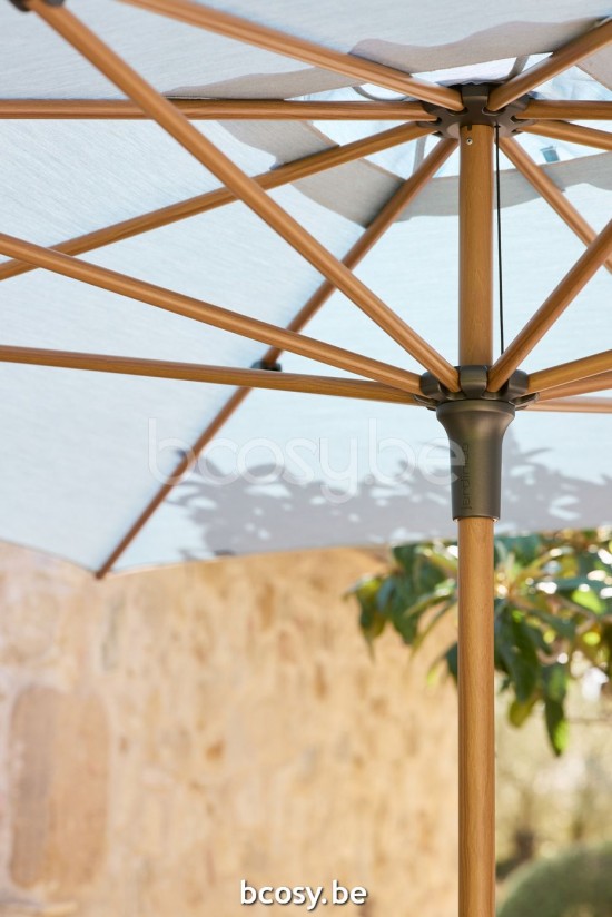 Jardinico AMALFI 300x300 Parasol À Mât Central Mât Teck Alu Toile Cotton Sunbrella.