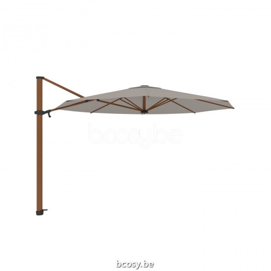 Jardinico ANTEGO 350XR Ronde Vrijhangende Parasol Ø3,5 Mast Teak Aluminium Met Structuur Doek Cloud Sunbrella.