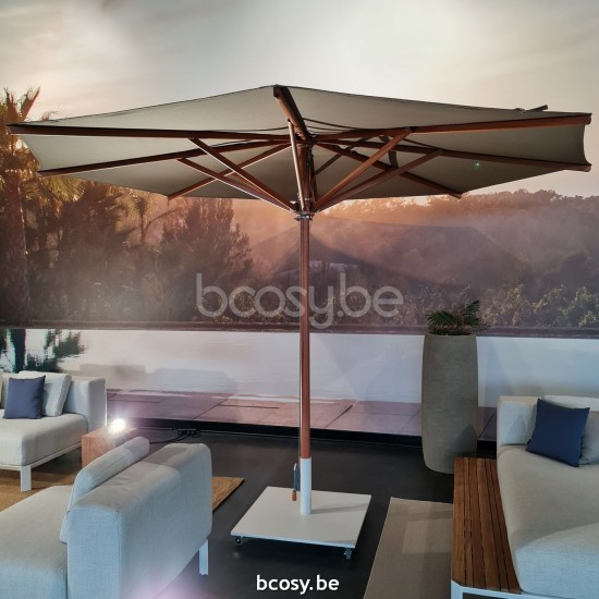 Jardinico CUBA 350XR Parasol Ombrelle Droit À Mât Central Rond Ø3,5 Mât Bois D'eucalyptus| Toile-tissu Taupe Classic-Acryl solids.