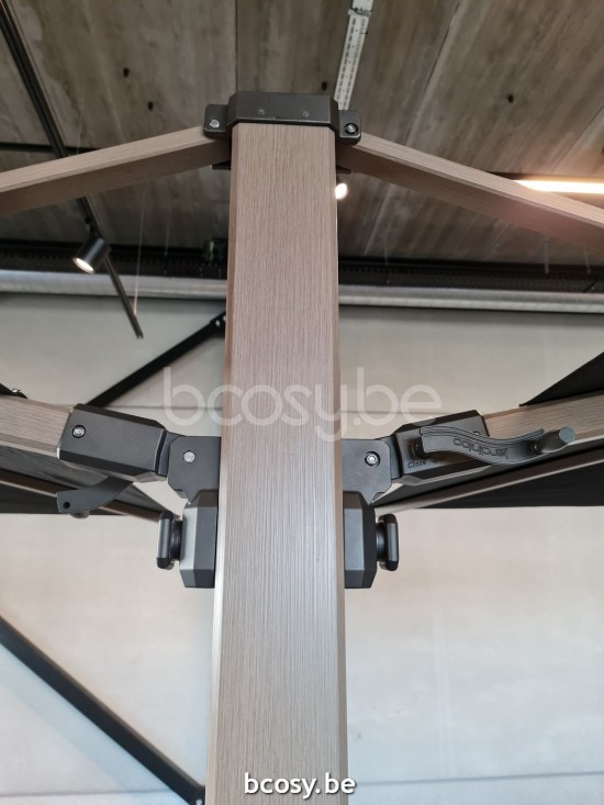 Jardinico JCP601 2x300x300 Doppelter Quadratischer Dual Zentralmastsonnenschirm Strukturiertes Cappuchino Aluminium Mast Stoff Pitch Sunbrella Plus Marine.