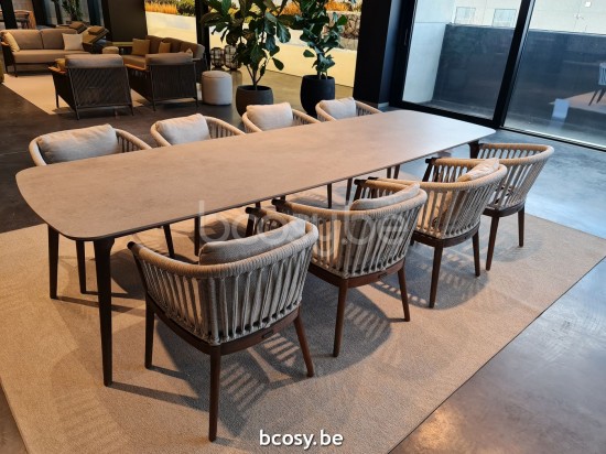 Jardinico LEGNA Rectangular Garden Table Sable Teak Ceramic Taupe Grey.