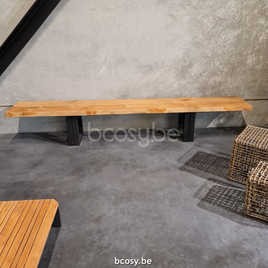  Jardinico NATURE Rechteckiger Gartenbank Außenbank Schwarz Matt Pulverbeschichtetes Aluminium Teak.