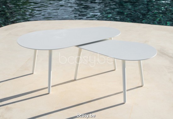 Jati Kebon Amazone Bijzettafel set Wit mat aluminium.