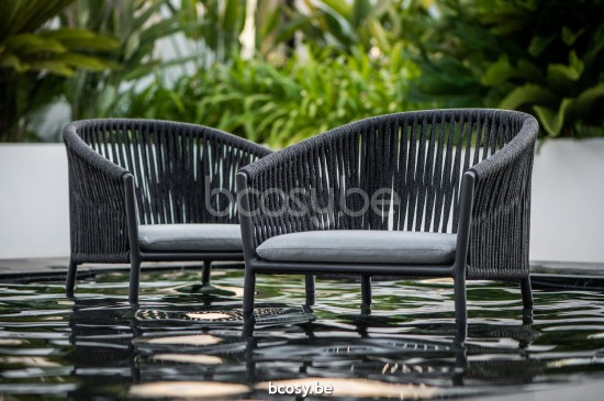 Jati Kebon Fortuna Rope Sofa 1-zits Sunbrella natte grey chine nat 10022 quick dry foam Antraciet mat aluminium Koord Antraci.