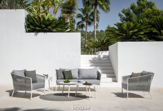 Jati Kebon Fortuna Rope Canapé 1 place Sunbrella natte grey chine nat 10022 quick dry foam Aluminium blanc mat Corde Gris cla.
