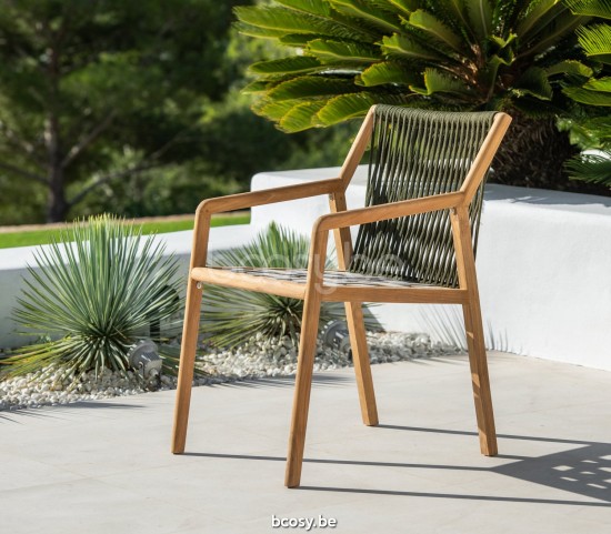 Jati Kebon Ritz Teak Tuinstoel met armleuningen Zonder kussens Koord Khaki.