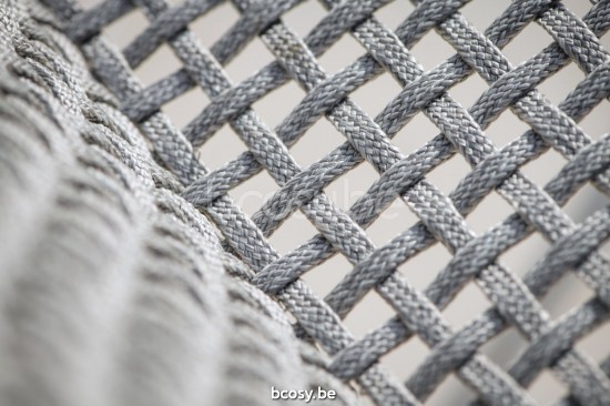 Jati Kebon Durham Stackable Arm Chair Alu White Mat Rope L Grey Melange Open Weaving.