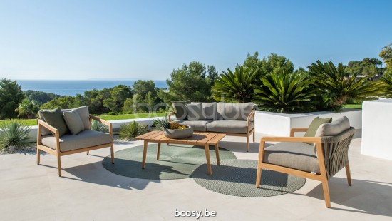 Jati Kebon Ritz Teak Sofa 2-zits Zonder kussens Koord Taupe.