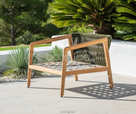 Jati Kebon Ritz Teak Sofa 1-zits Zonder kussens Koord Khaki.